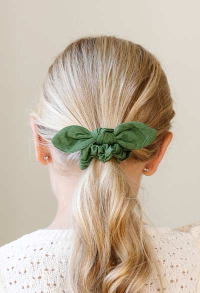 Olive Green Linen Knot Scrunchie