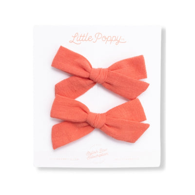Tangerine Linen Pigtail Bow Clips