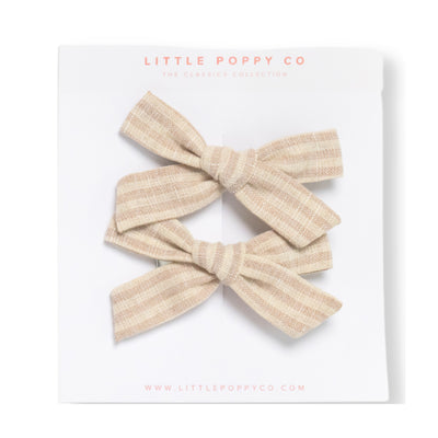 Flax Stripe Pigtail Bow Clips