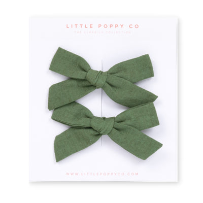 Fern Linen Pigtail Bow Clips