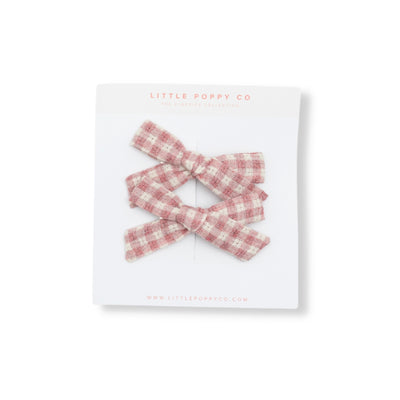 Pink Gingham Pigtail Bow Clips