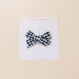 Navy Daisy Check Bow Clip