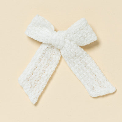 White Woven Crochet Bow Clip
