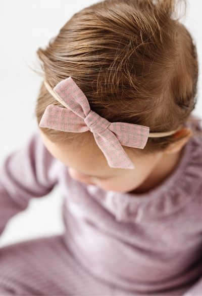 Dusty Pink Woven Gingham Headband Bow